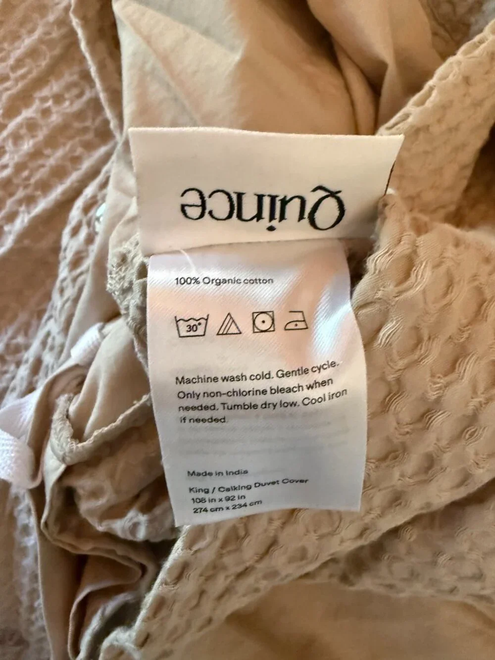 Quince Organic Luxe Honeycomb Duvet Cover Set with Shams King Sand